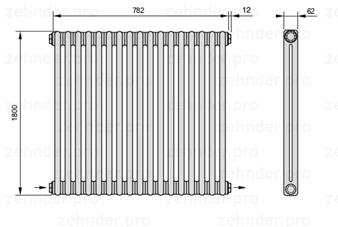 Схема (чертеж) Радиатор Zehnder Charleston 2180/17 №2670 Technoline TL